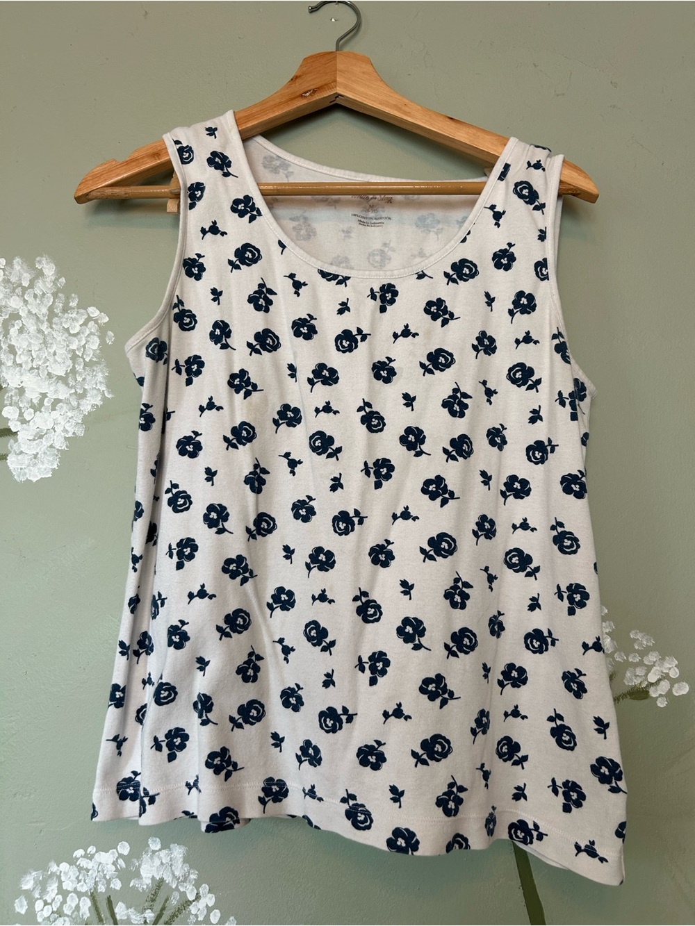 White Stag Cream Tank Top with Navy Floral Print